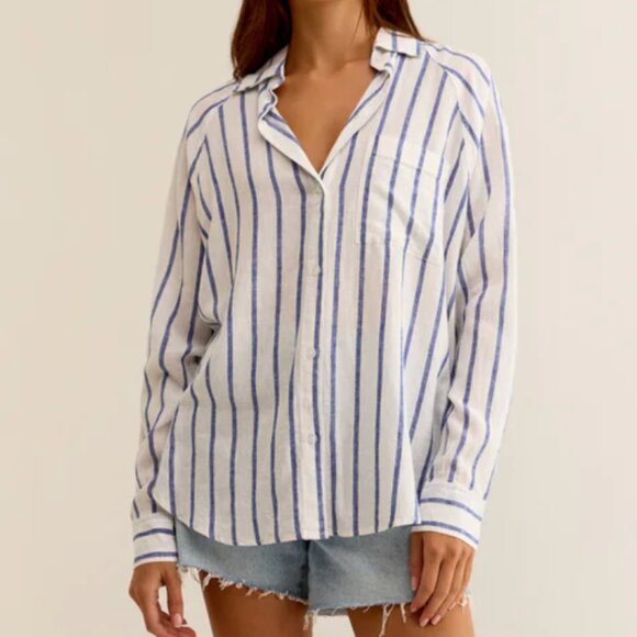 Z Supply Perfect Linen Striped Top (Palace Blue) (Small) NWT - Picture 1 of 8